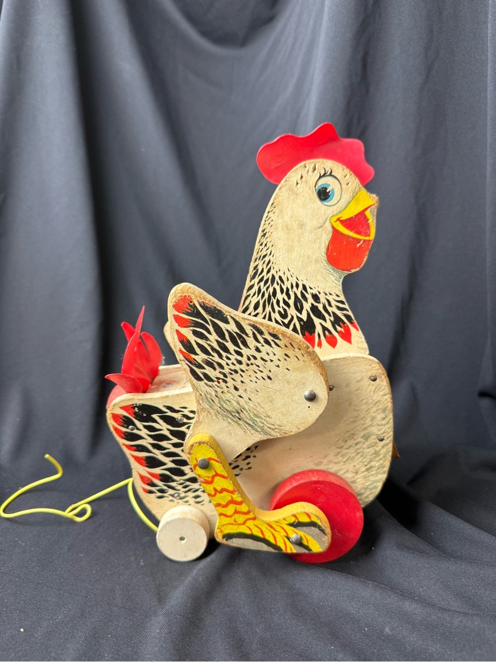 Vintage Wooden Pull Toy Chicken - Fisher Price The Cackling Hen
